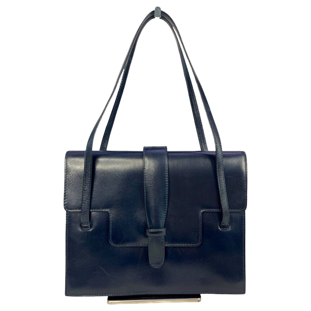 Givenchy Vintage Navy Leather Shoulder Bag Structured Flap Purse France
